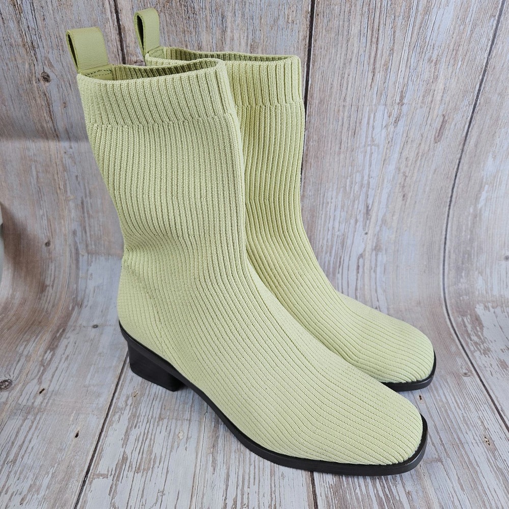 Everlane's The High-Ankle‎ Glove Boot in ReKnit®, yellow, size 5.5